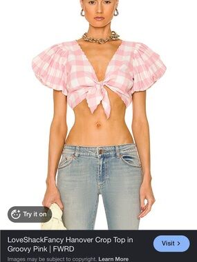 LoveShackFancy Pink Gingham Tie-Front Crop Top